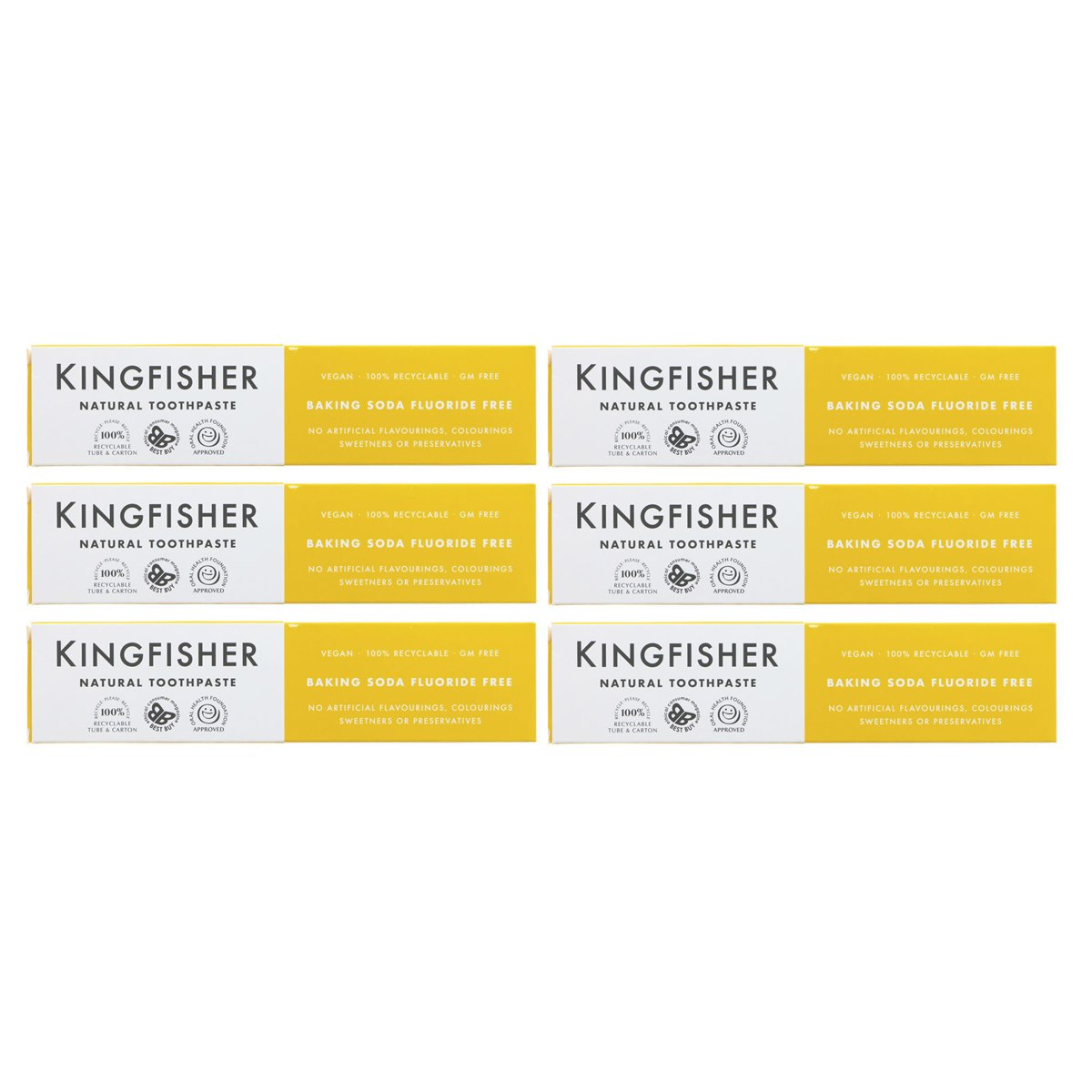 Case of 6 x Kingfisher Natural Toothpaste Baking Soda Fluoride Free 100ml 