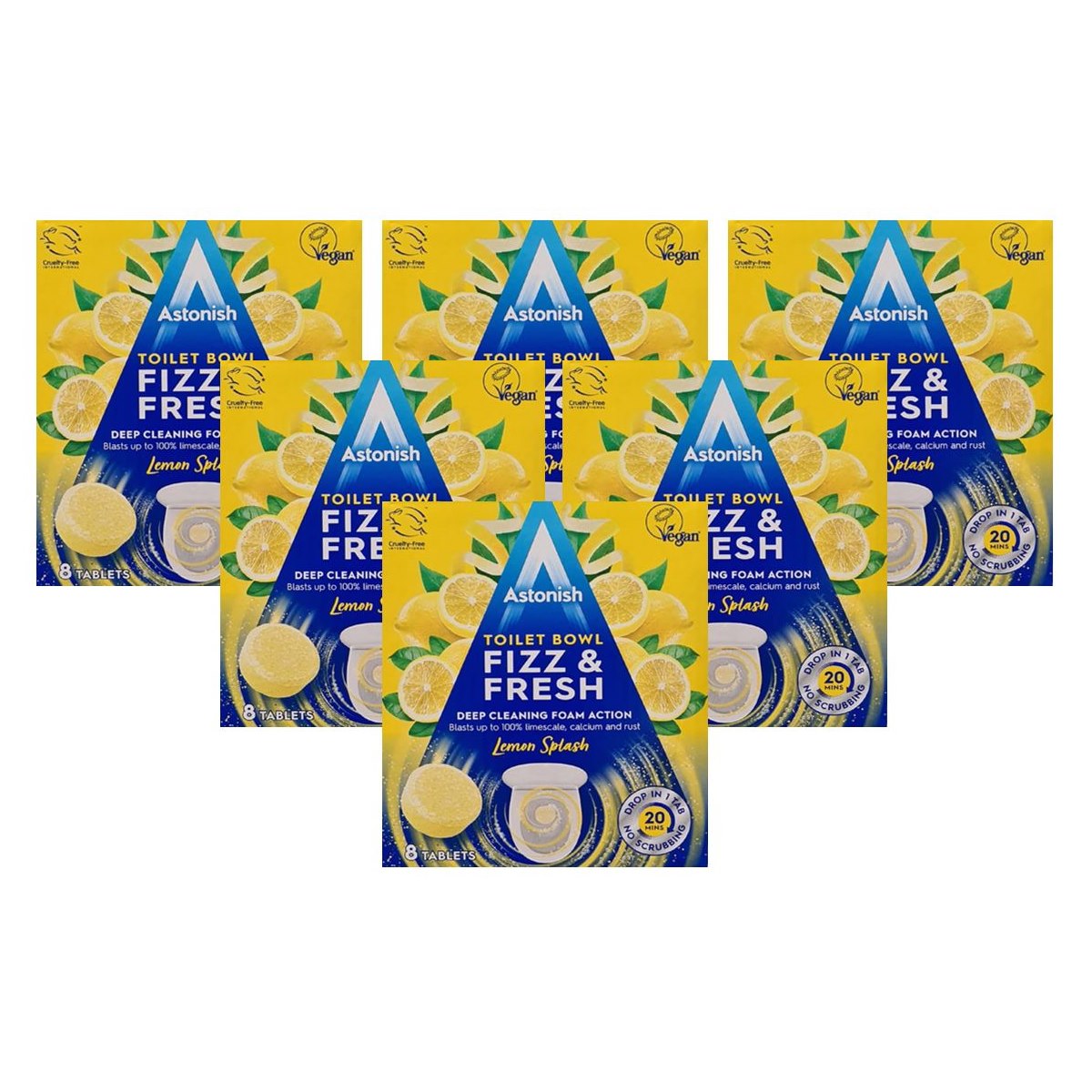 Case of 6 x Astonish Toilet Bowl Fizz and Fresh Lemon Splash Cleaning Tablets Pack of 8