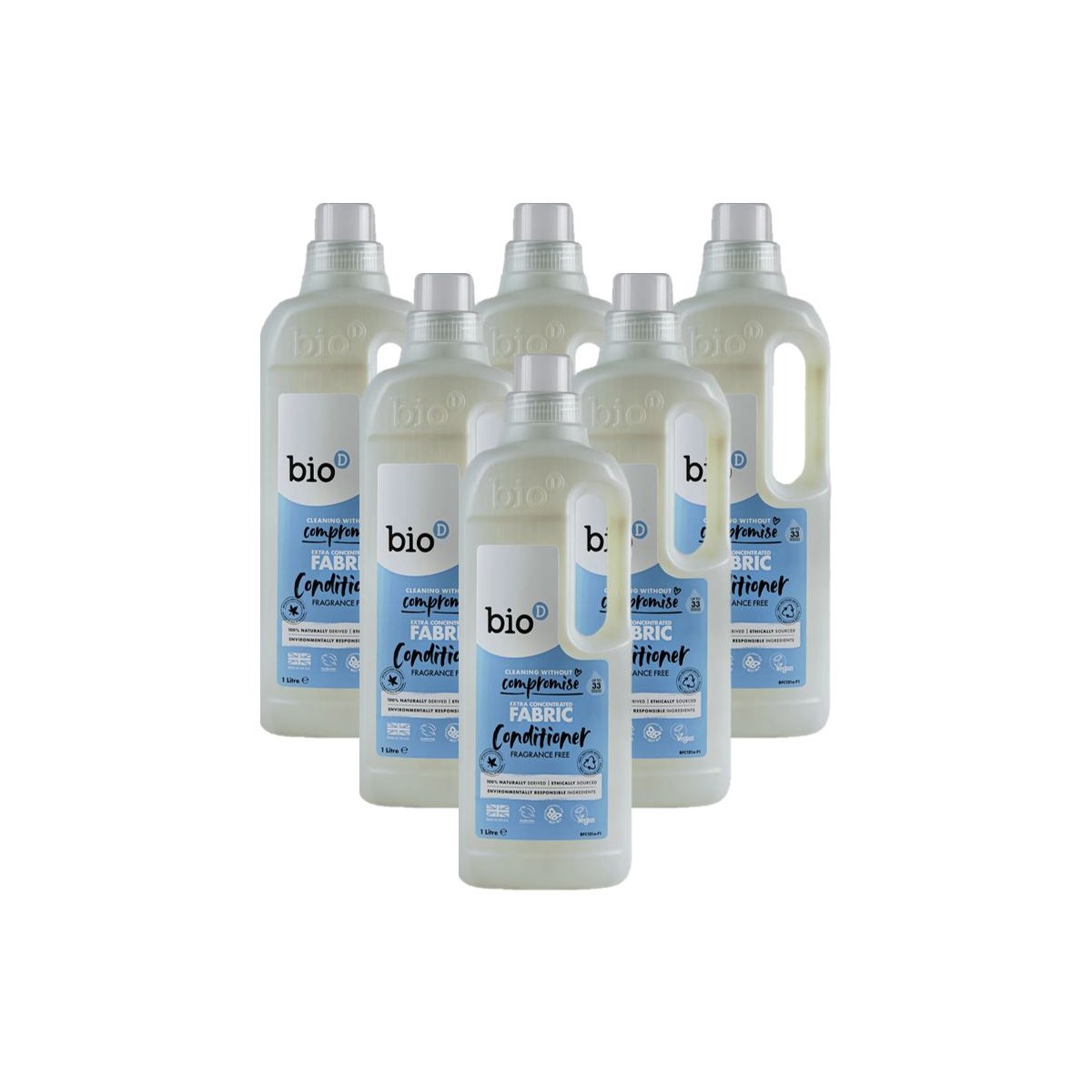 Case of 6 x Bio-D Fabric Conditioner Extra Concentrated Fragrance Free 1 Litre