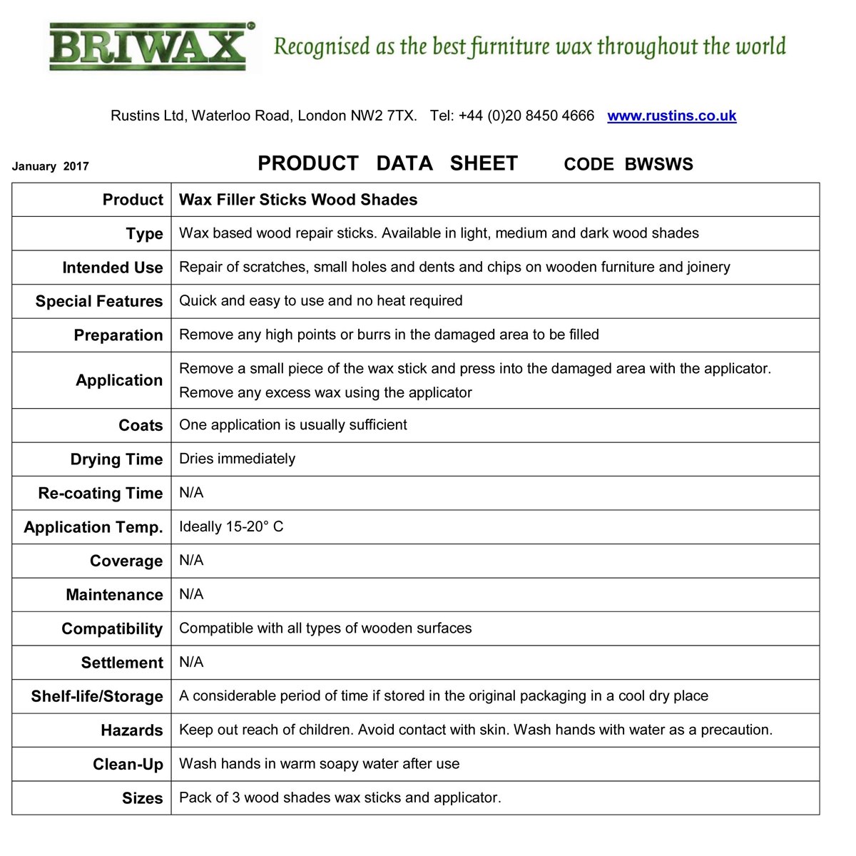 Instructions on how to use Briwax Filler Sticks