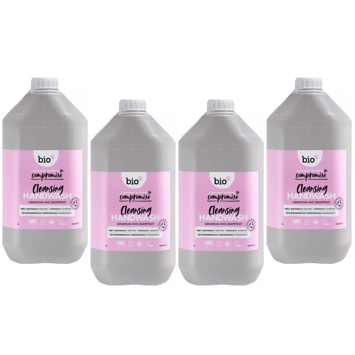 Case of 4 x Bio-D Cleansing Hand Wash Geranium & Grapefruit 5 Litre