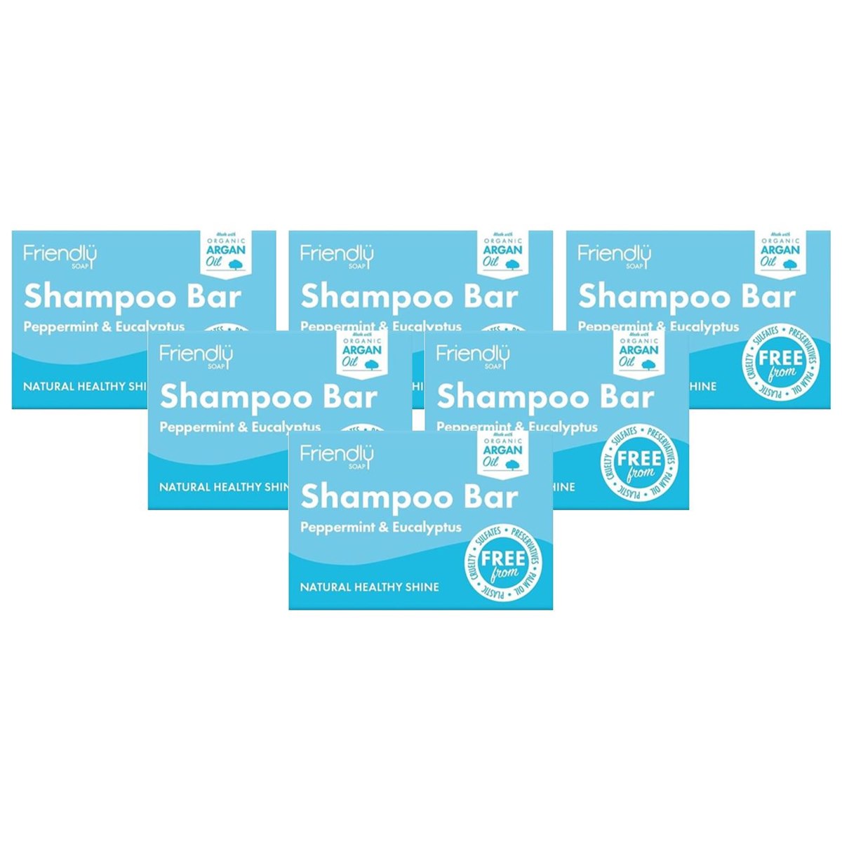 Case of 6 x Friendly Soap Shampoo Bar - Peppermint & Eucalyptus 95g