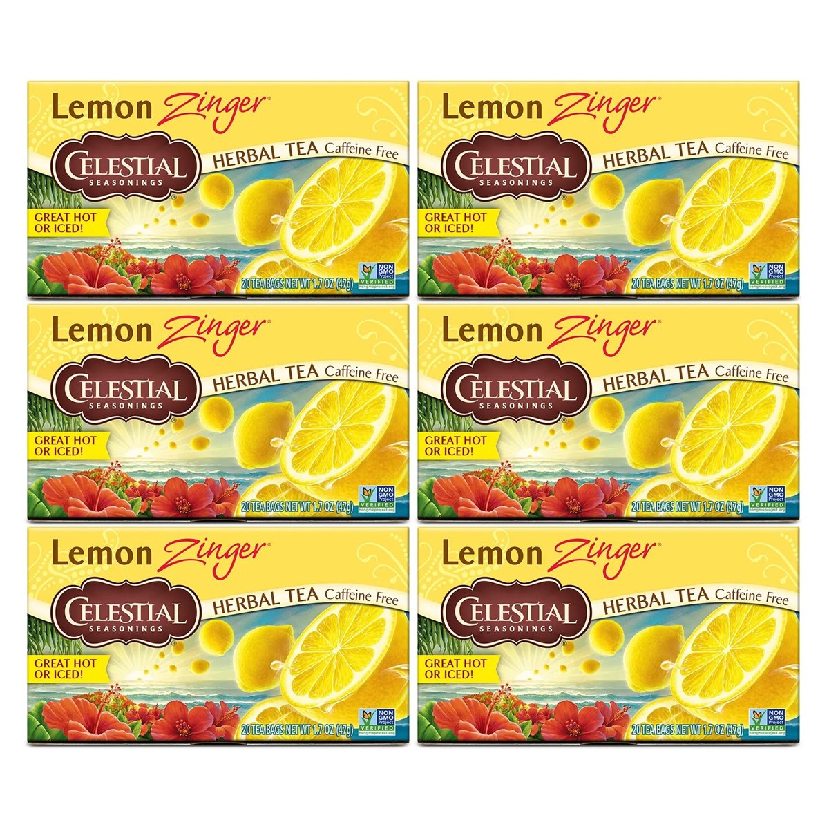 Case of 6 x Celestial Seasonings Lemon Zinger Infusion Tea Pack of 20 Bags