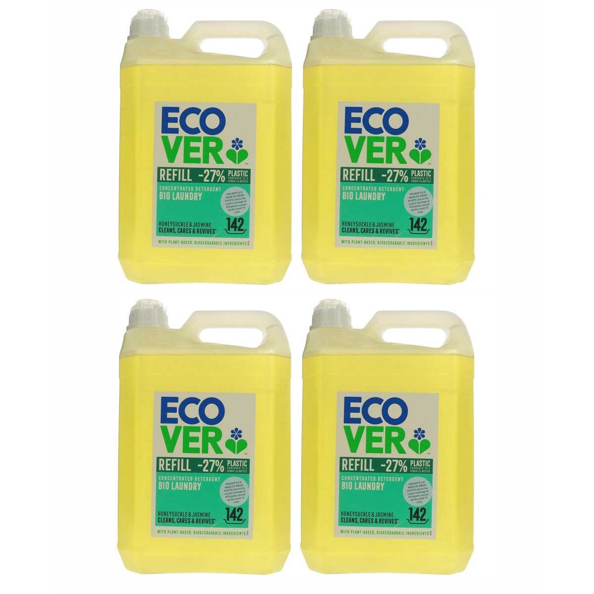 Case of 4 x Ecover Concentrated Bio Laundry Liquid Refill Honeysuckle and Jasmine 5 Litre