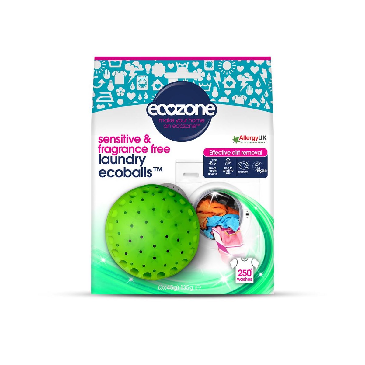 Ecozone Ecoballs Sensitive Fragrance Free 250 Washes 