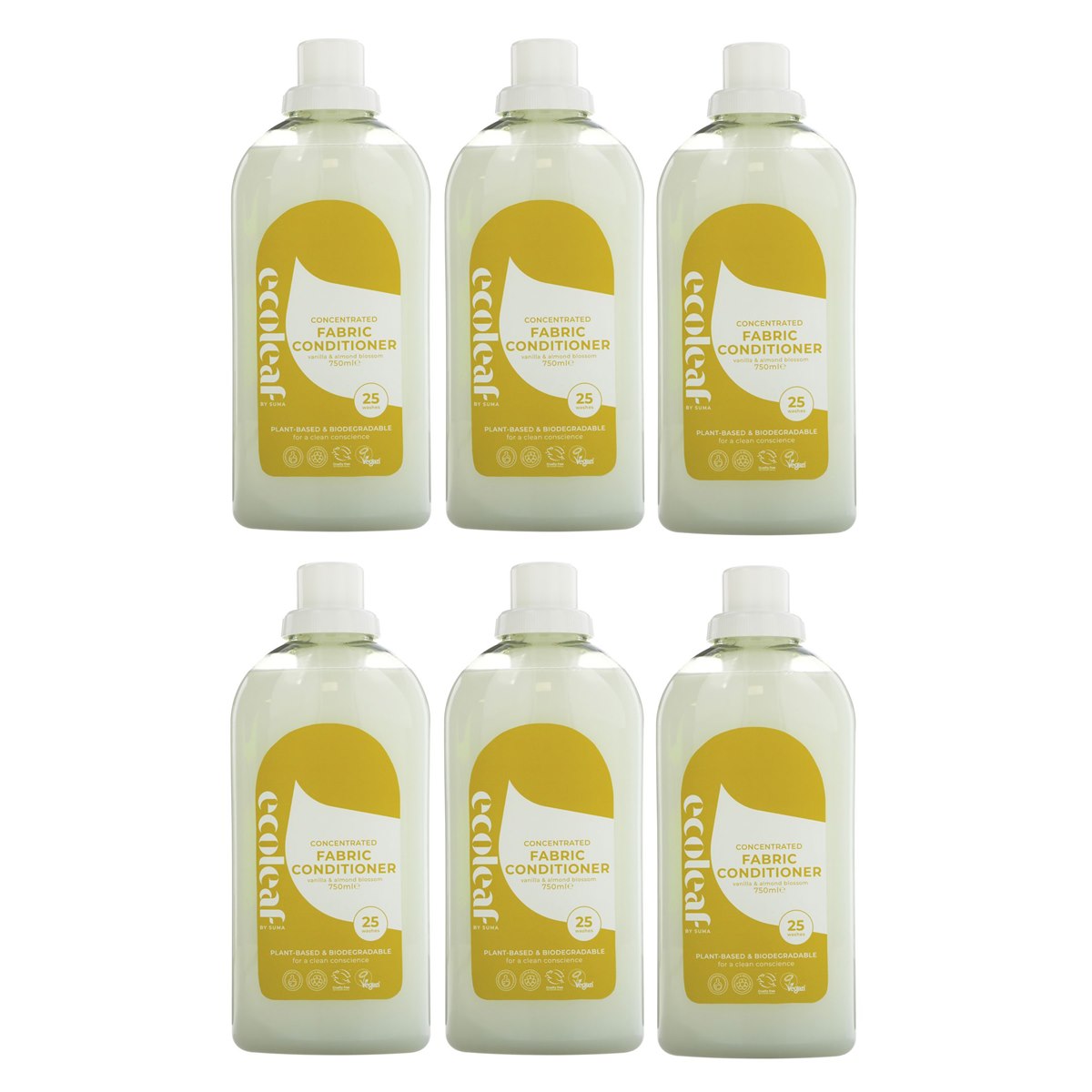 Case of 6 x Ecoleaf Concentrated Fabric Conditioner Vanilla and Apple Blossom 750ml