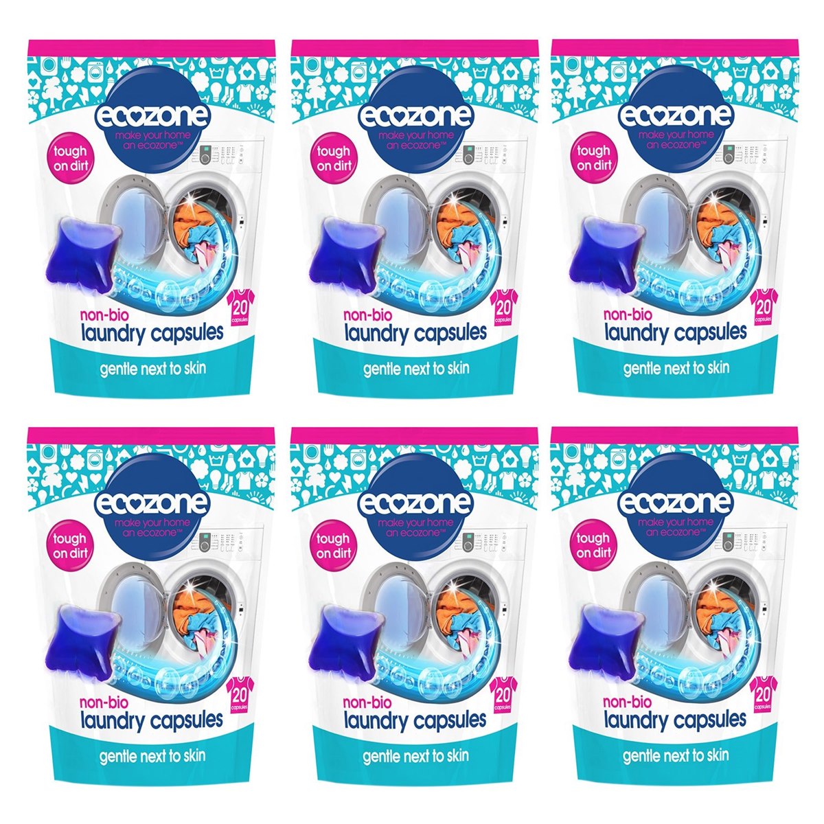 Case of 6 x Ecozone Non Bio Laundry Capsules Bag of 20