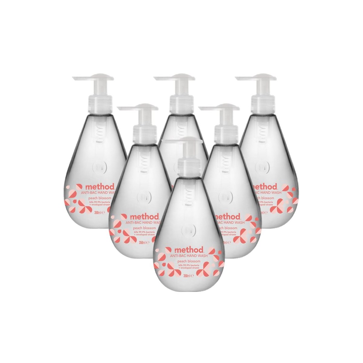 Case of 6 x Method AntiBac Hand Wash Peach Blossom 350ml