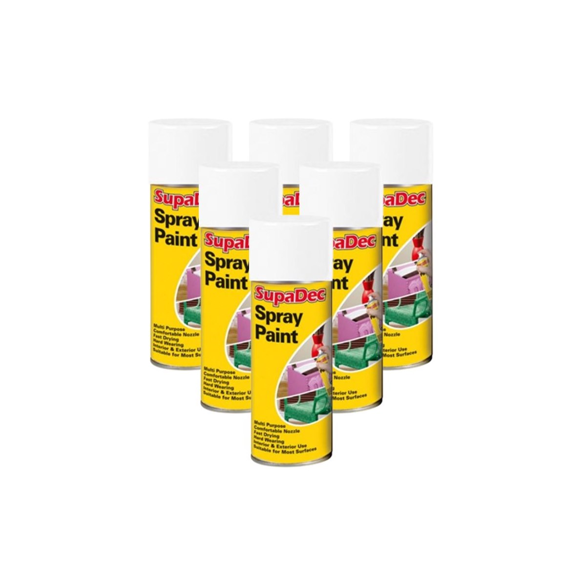 Case of 6 x SupaDec Spray Paint GLOSS WHITE 400ml