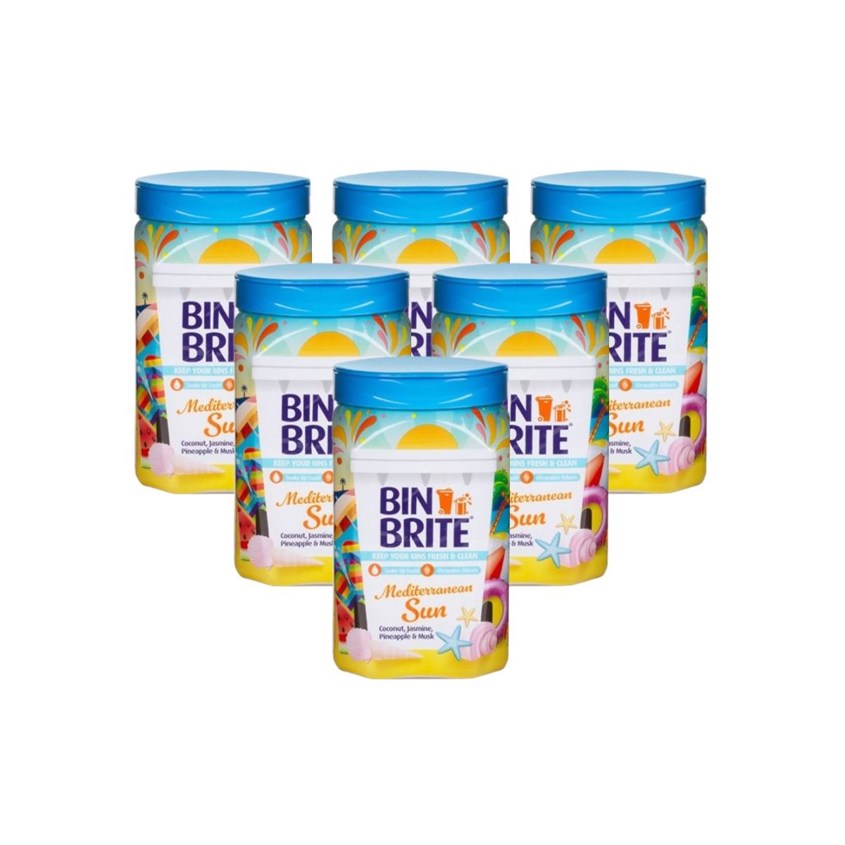 Case of 6 x Bin Brite Odour Neutraliser Mediterranean Sun 500g