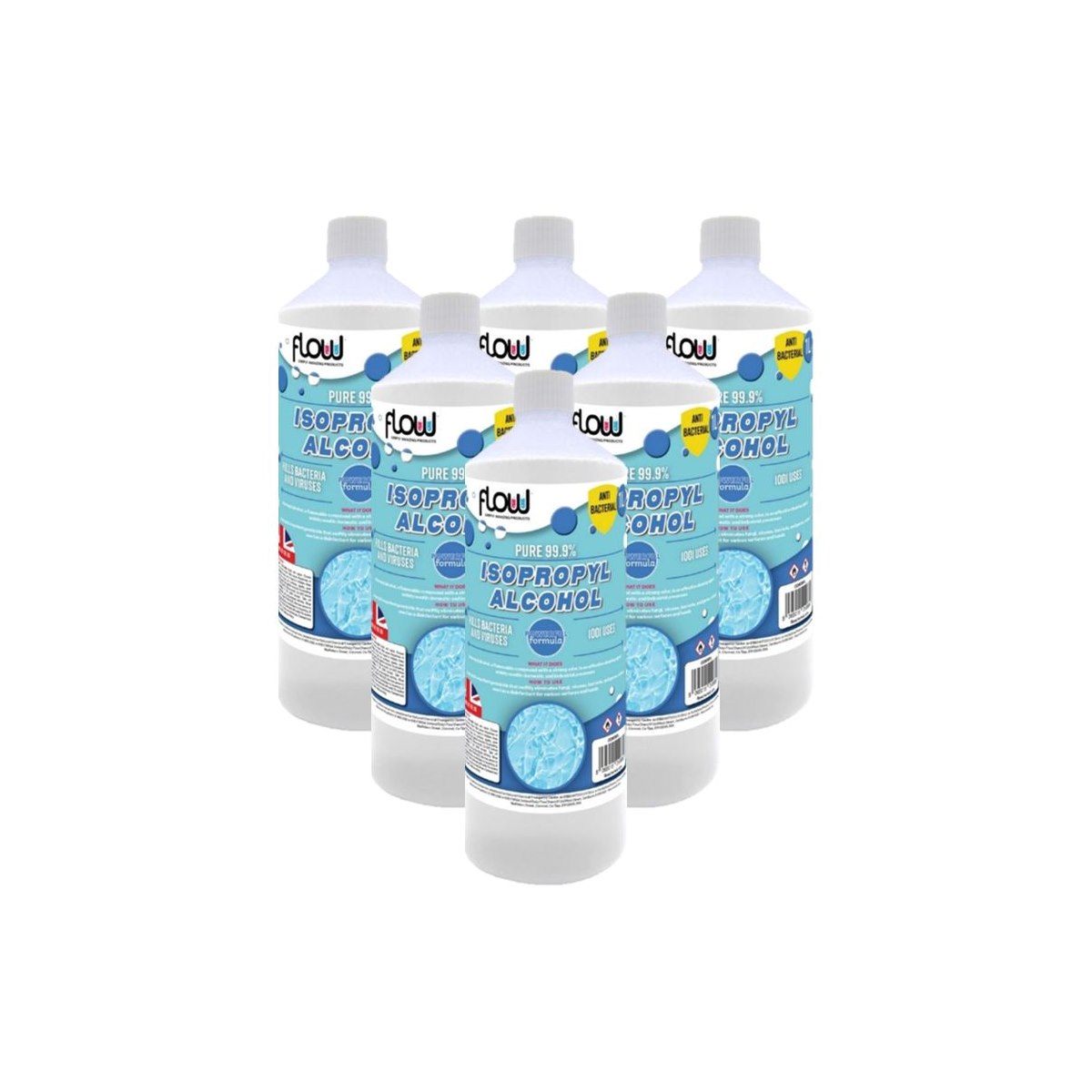 Case of 6 x Flowchem Isopropanol Rubbing Alcohol 99% 1L