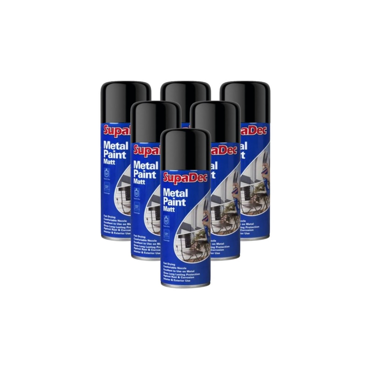 Case of 6 x SupaDec Metal Paint Matt Black 400ml