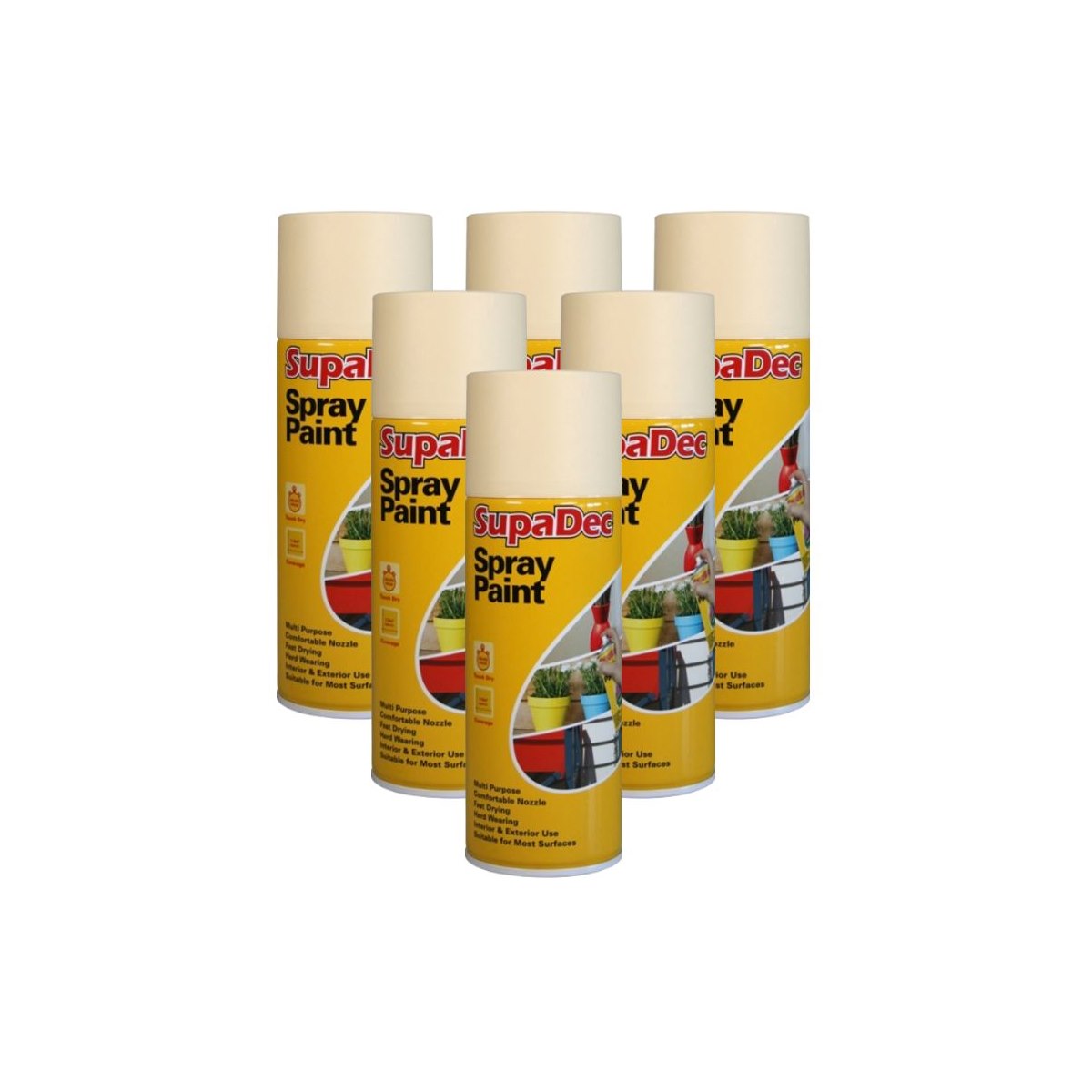 Case of 6 x SupaDec Spray Paint CREAM 400ml