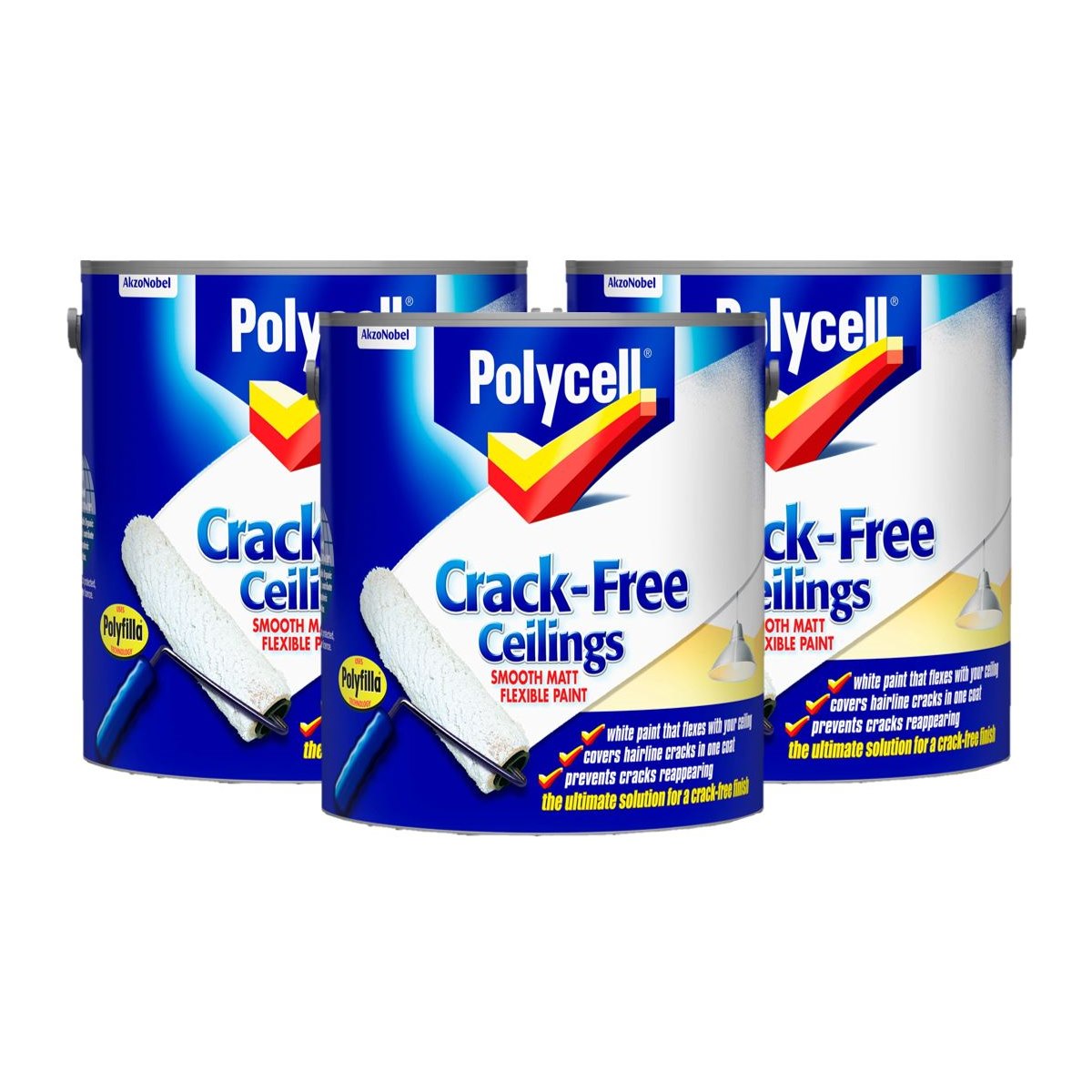 3 x Polycell Crack Free Ceilings 2.5L