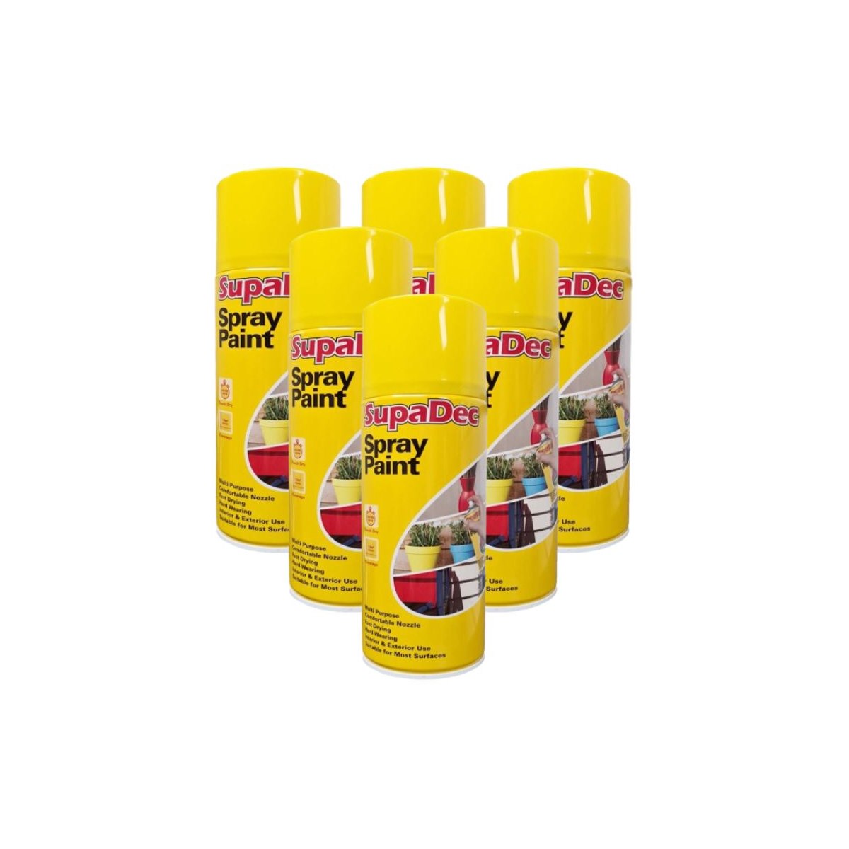 Case of 6 x SupaDec Spray Paint Yellow 400ml