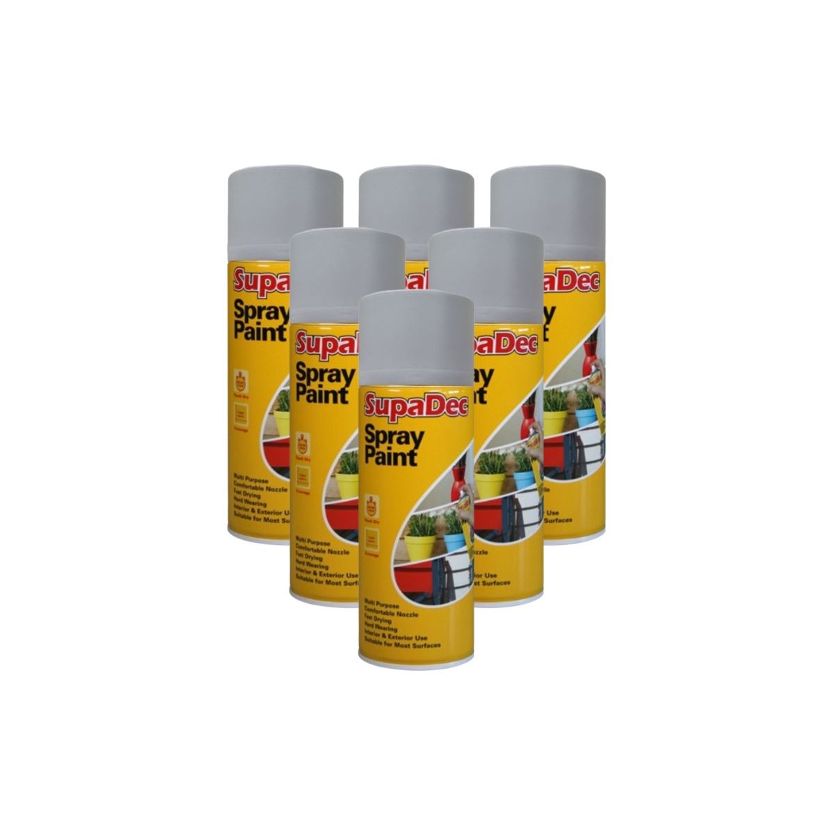 Case of 6 x SupaDec Spray Paint GREY 400ml