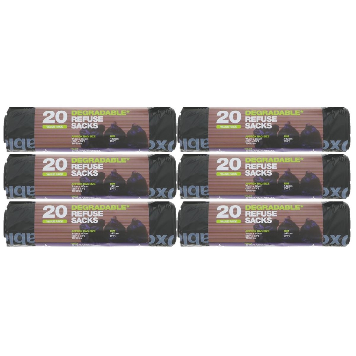 6 x D2W Refuse Sacks 70L Roll of 20