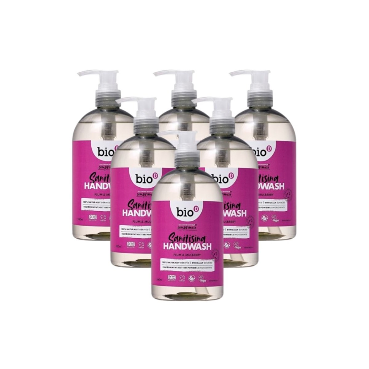 Case of 6 x Bio D Sanitising Handwash 500ml Plum And Mulberry