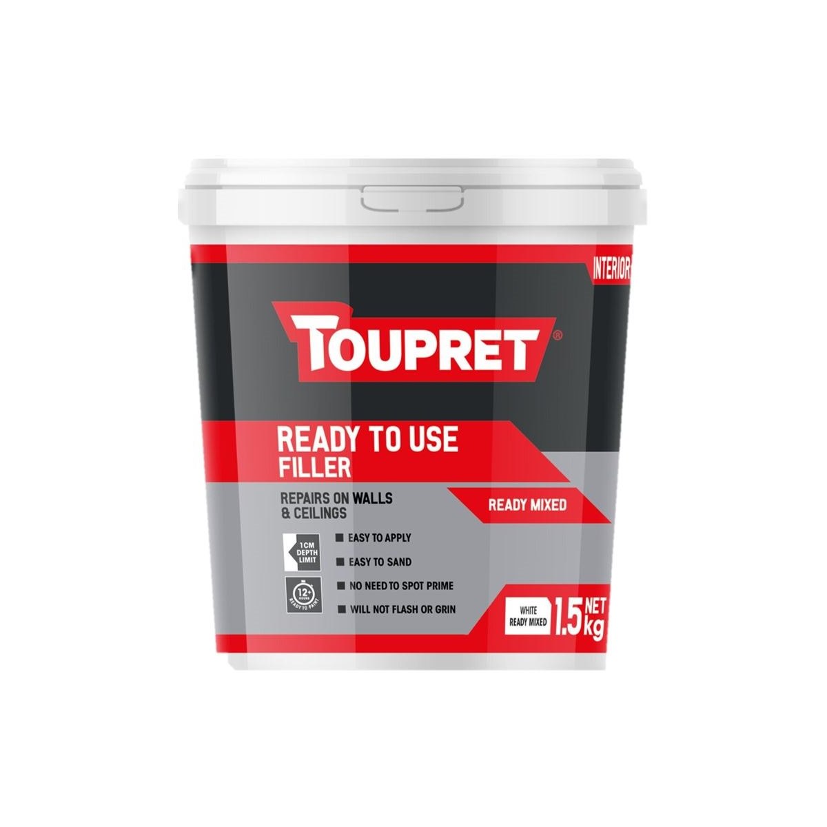 Toupret  White Filler for Walls and Ceilings Ready To Use 1.5kg Easy to Sand