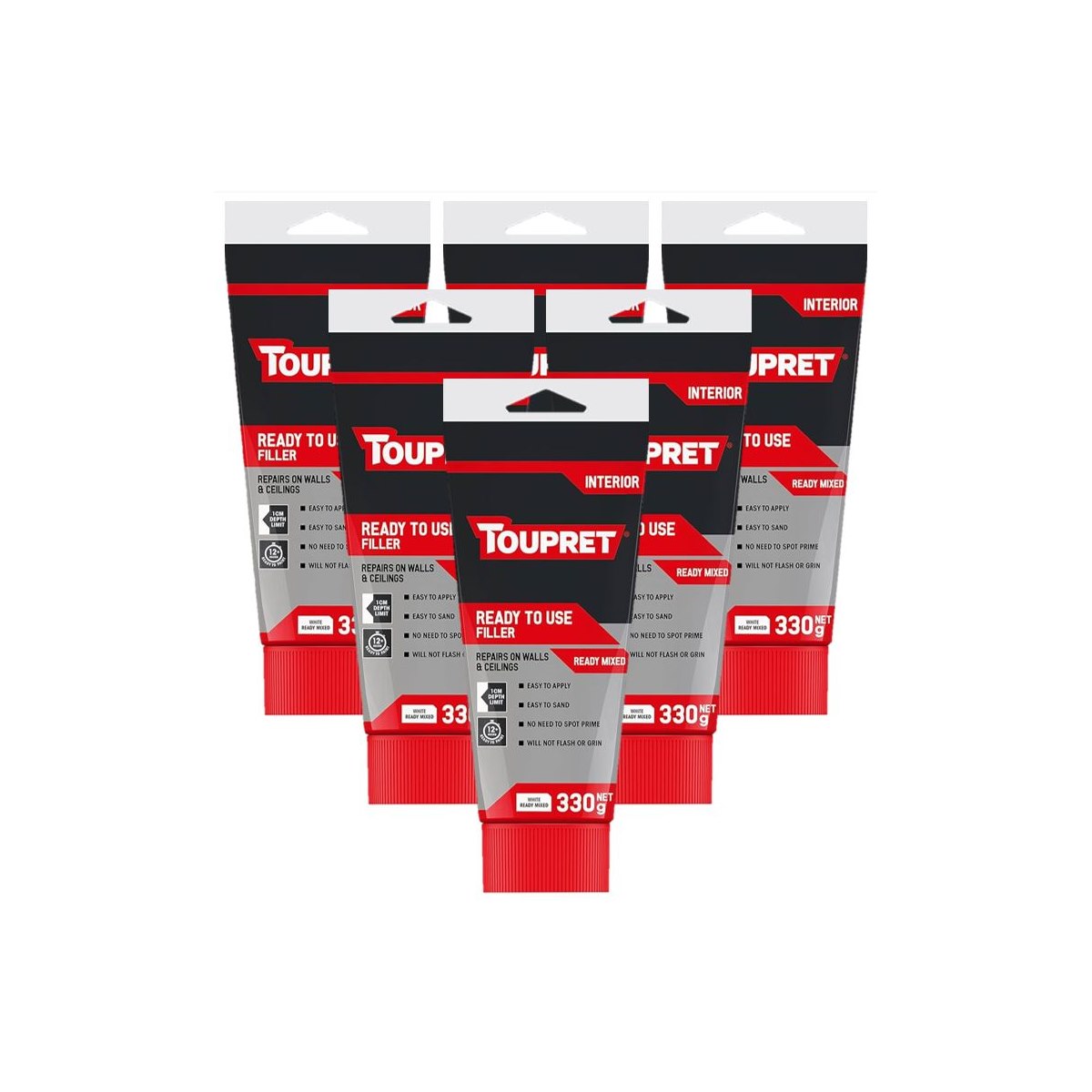 Case of 6 xToupret  White Filler for Walls and Ceilings Ready To Use 330g