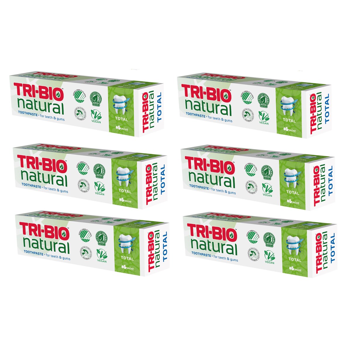 Case of 6 x TRI-BIO Natural Eco Toothpaste for Total Toothcare 75ml