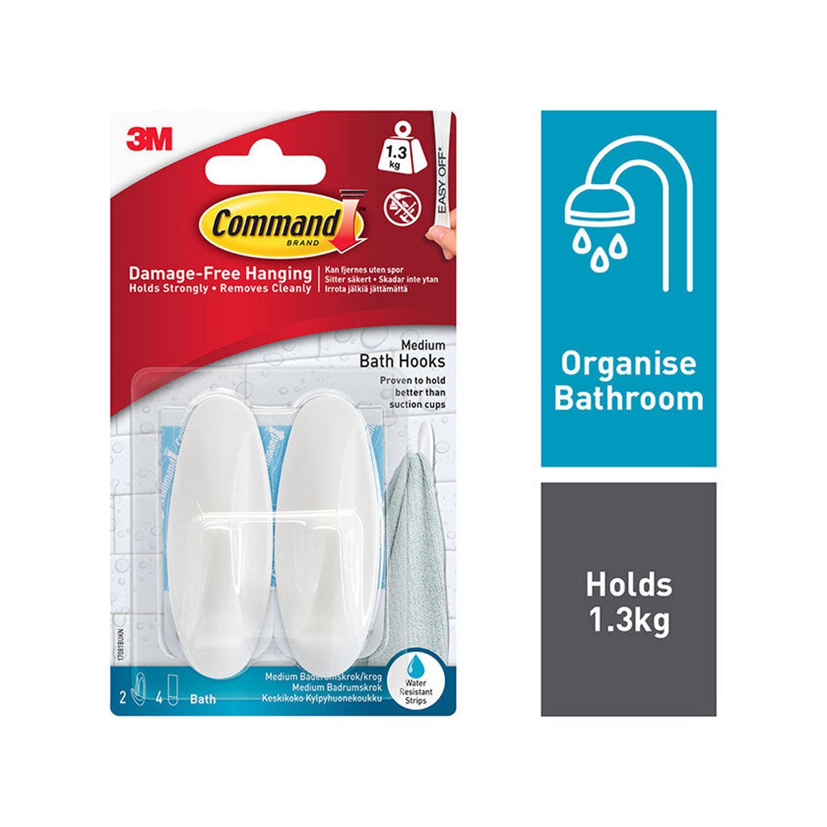 Command Water Resistant Bath Hooks Medium