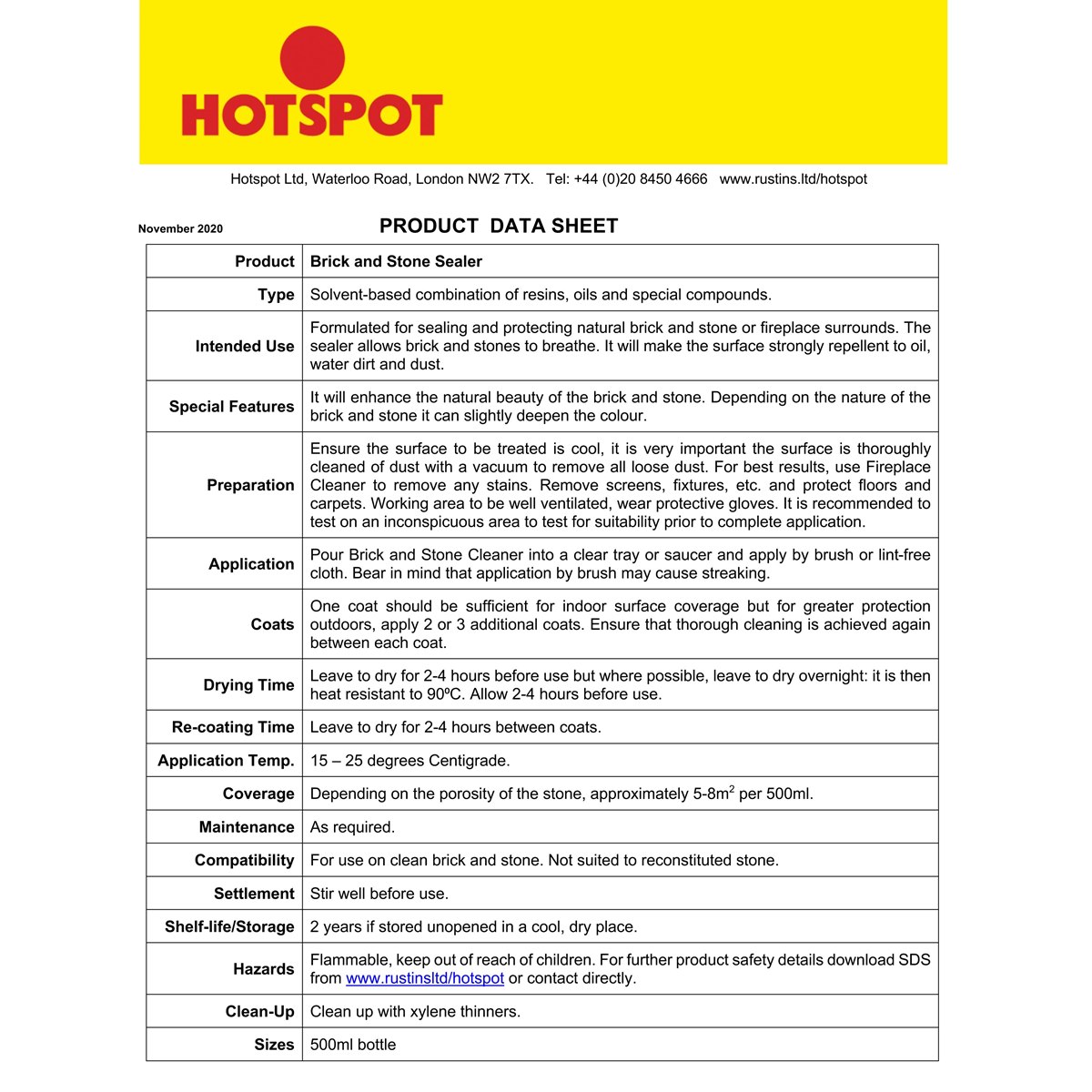 Hotspot Brick and Stone Sealer Product Data Sheet