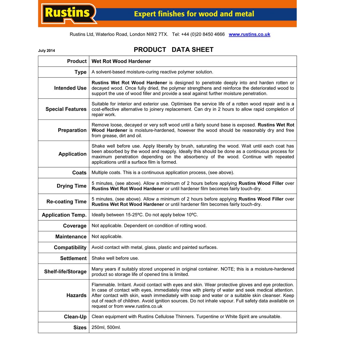 Rustins Wood Hardener Usage Instructions