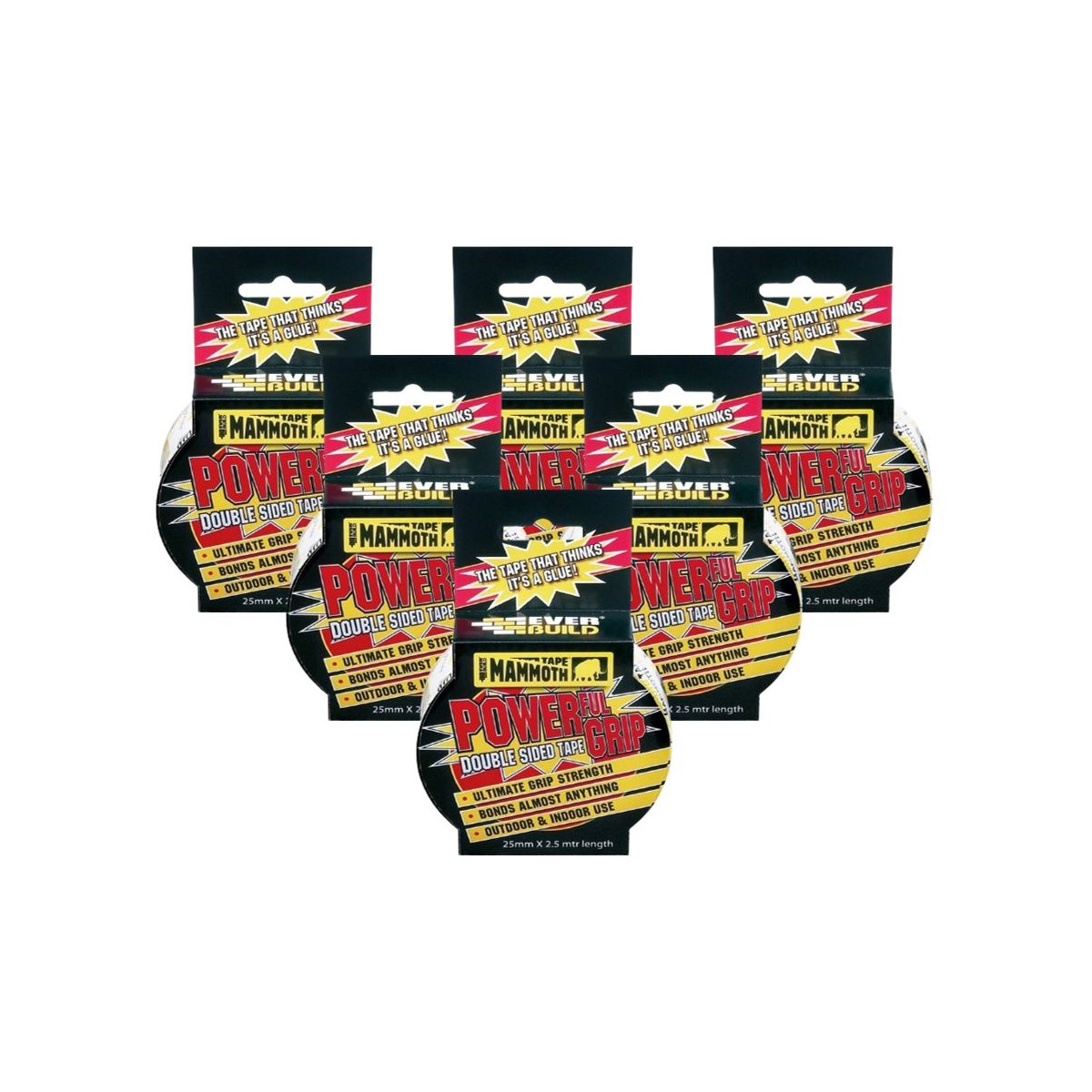 Case of 6 x Mammoth Powerful Grip Double Sided Tape 25mm x 2.5m